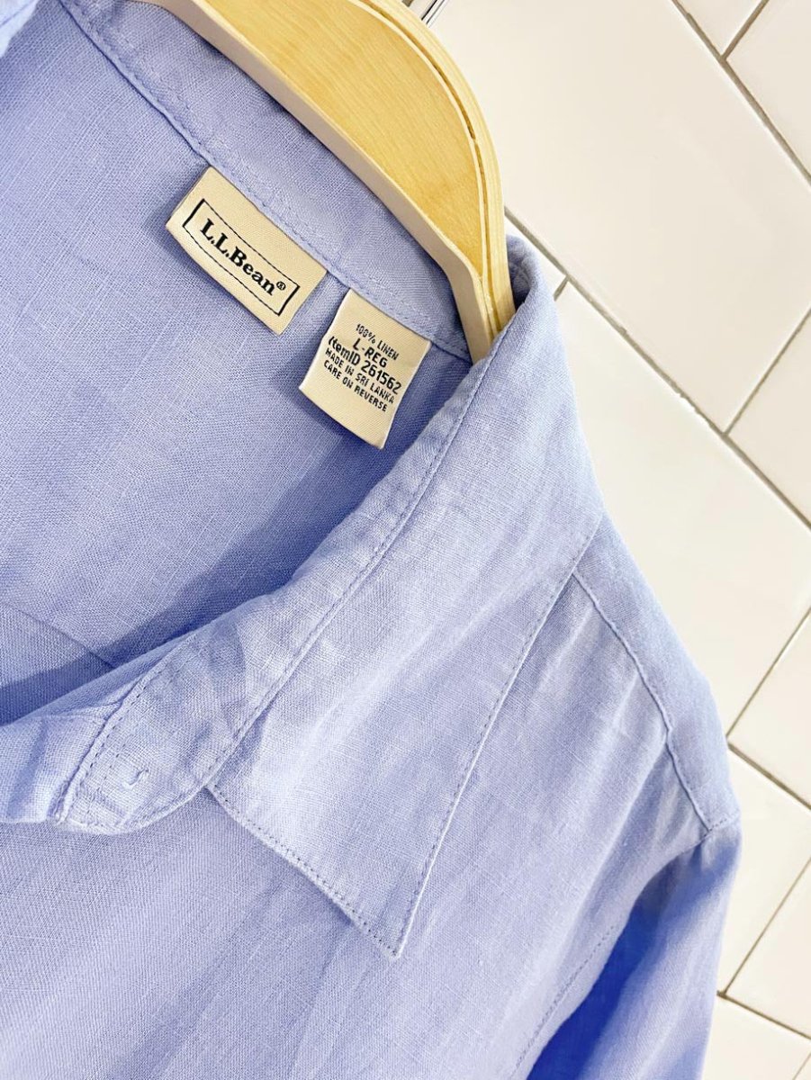 ll bean 100% linen full button short sleeve shirt - good market thrift store