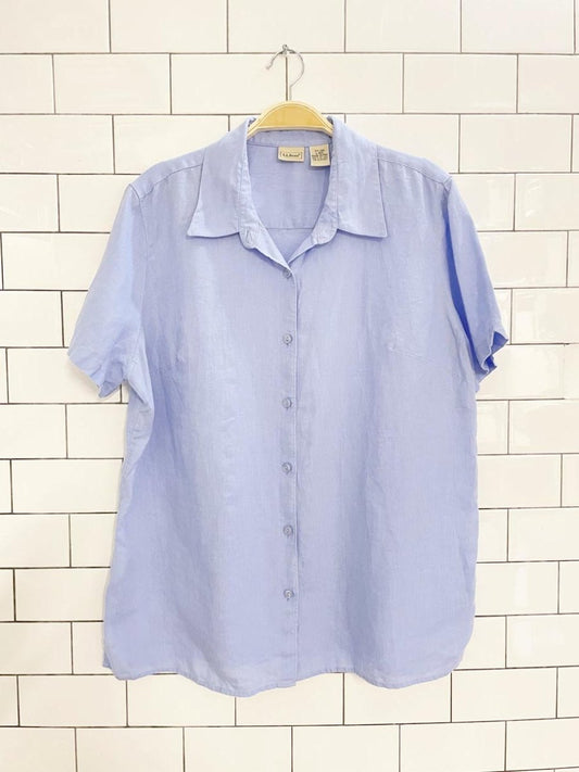 ll bean 100% linen full button short sleeve shirt - good market thrift store