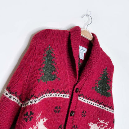 vintage ll bean cottage deer and trees knit cardigan - size small