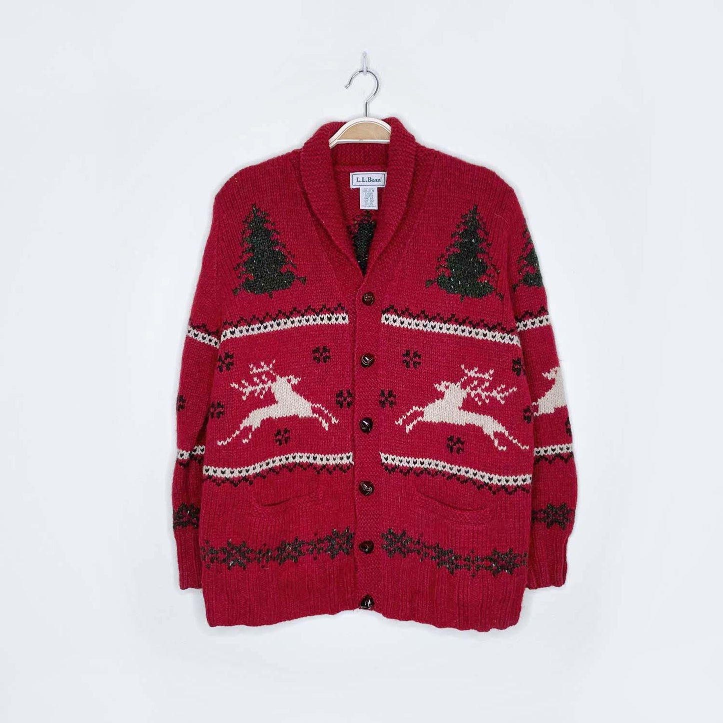 vintage ll bean cottage deer and trees knit cardigan - size small