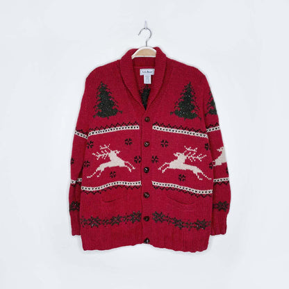 vintage ll bean cottage deer and trees knit cardigan - size small