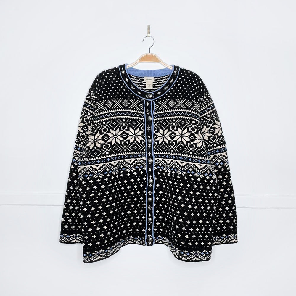 vintage ll bean nordic snowflake knit cardigan