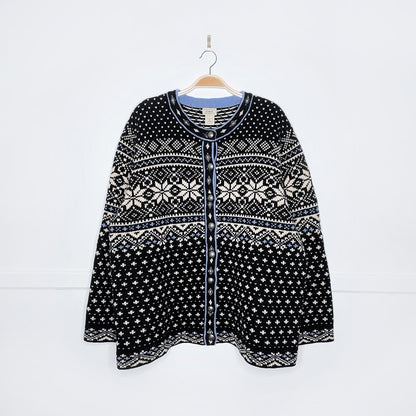 vintage ll bean nordic snowflake knit cardigan