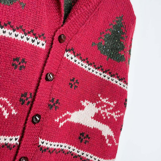 vintage ll bean cottage deer and trees knit cardigan - size small