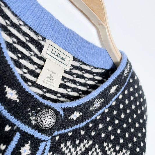 vintage ll bean nordic snowflake knit cardigan