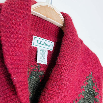 vintage ll bean cottage deer and trees knit cardigan - size small