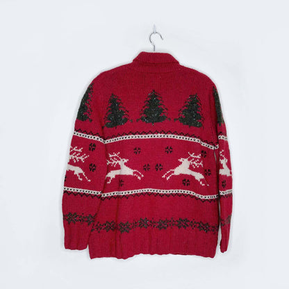 vintage ll bean cottage deer and trees knit cardigan - size small