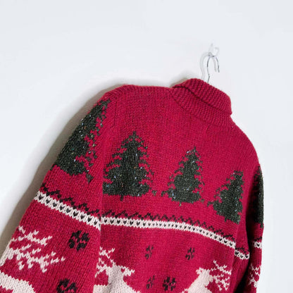 vintage ll bean cottage deer and trees knit cardigan - size small