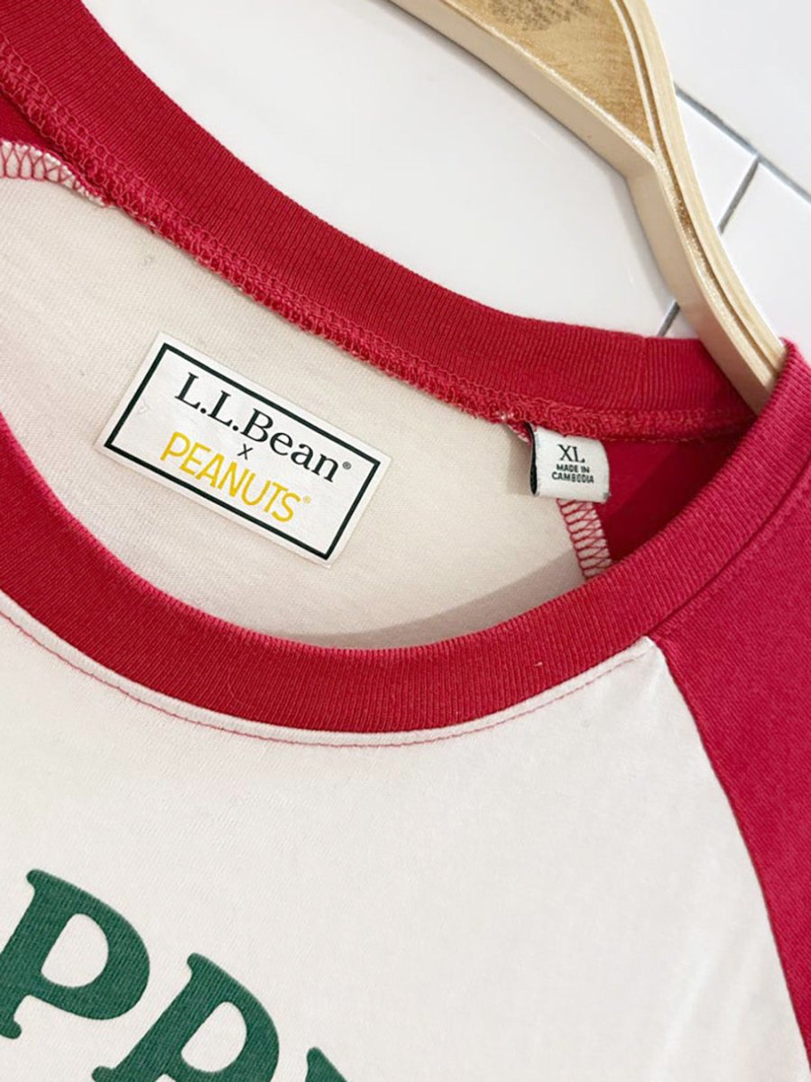 ll bean x peanuts snoopy happy camper raglan shirt - good market thrift store