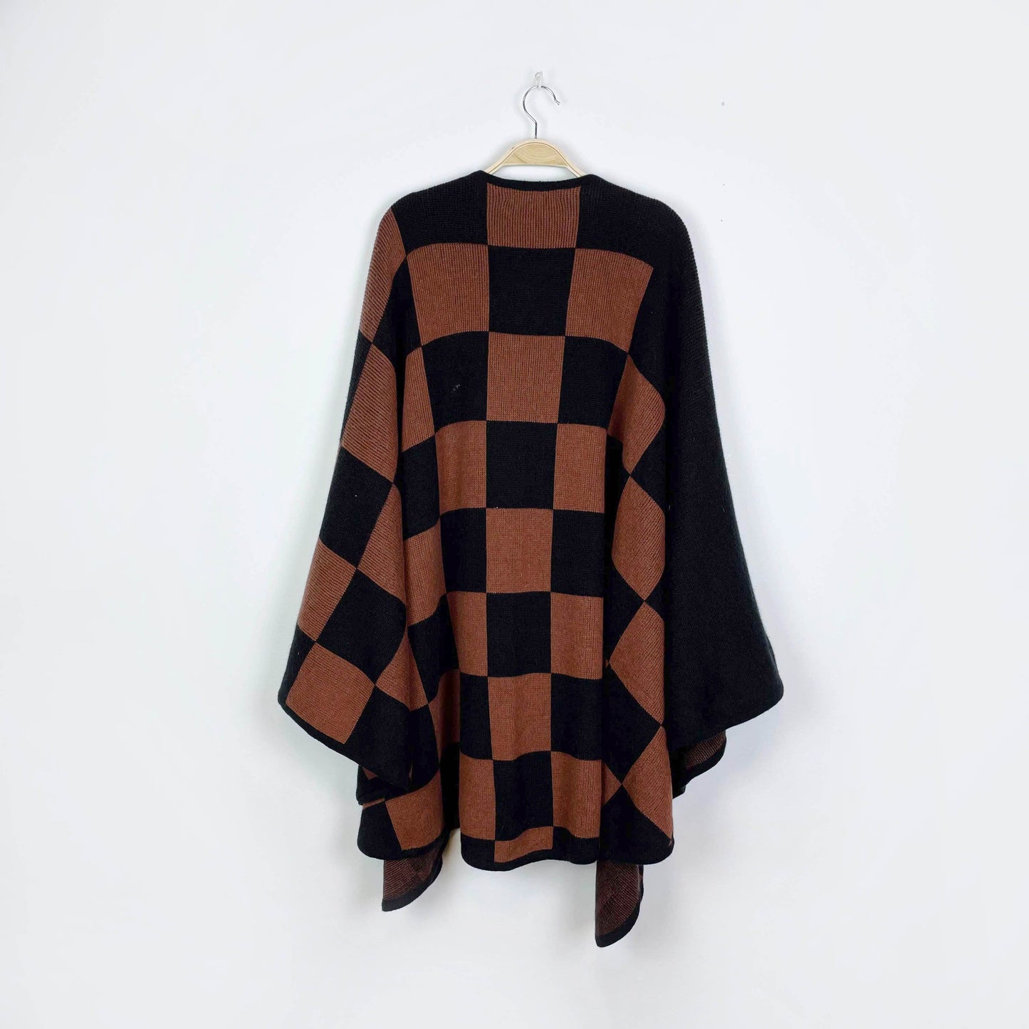vintage loewe black brown checkerboard knit cape - OS