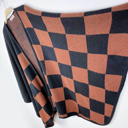 vintage loewe black brown checkerboard knit cape - OS