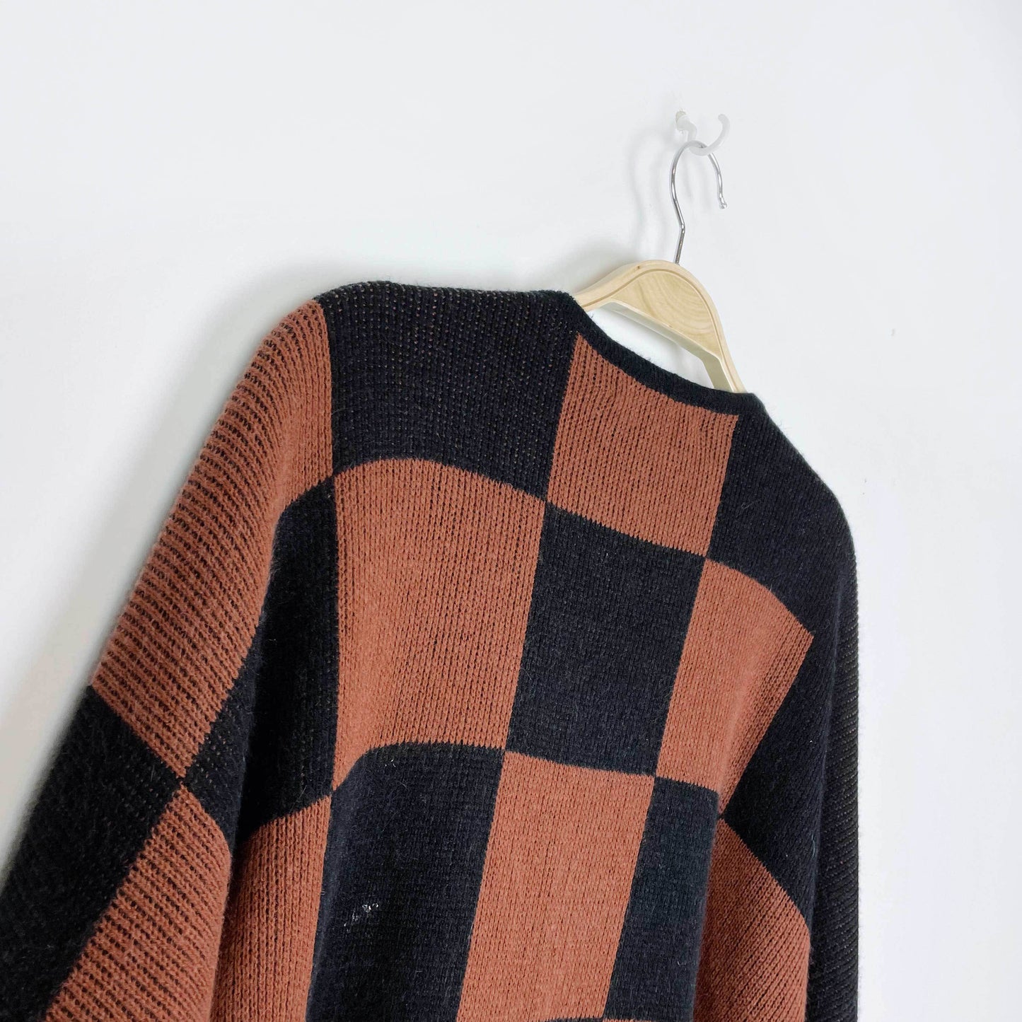 vintage loewe black brown checkerboard knit cape - OS