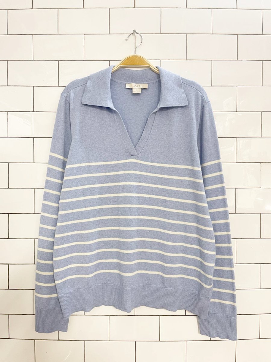 loft by ann taylor striped knit collared sweater - good market thrift store
