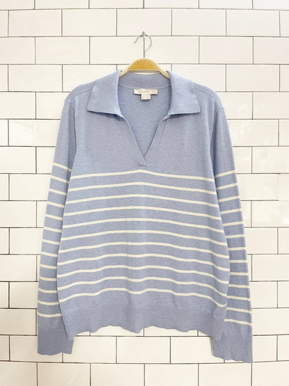 loft by ann taylor striped knit collared sweater - good market thrift store