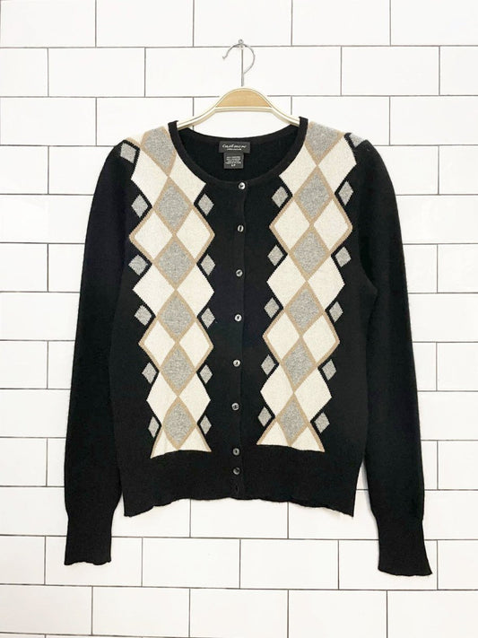 lord & taylor 100% cashmere argyle knit cardigan sweater - good market thrift store