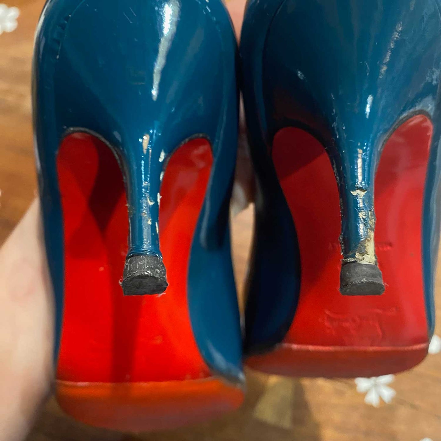 christian louboutin clare teal pointed toe kitten heel - size 38