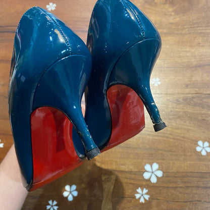 christian louboutin clare teal pointed toe kitten heel - size 38
