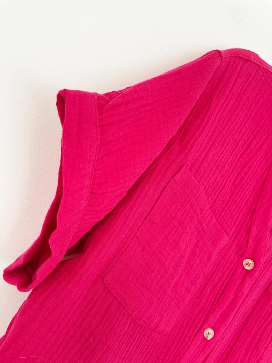 love notes gauze cotton boxy crop full button shirt - good market thrift store