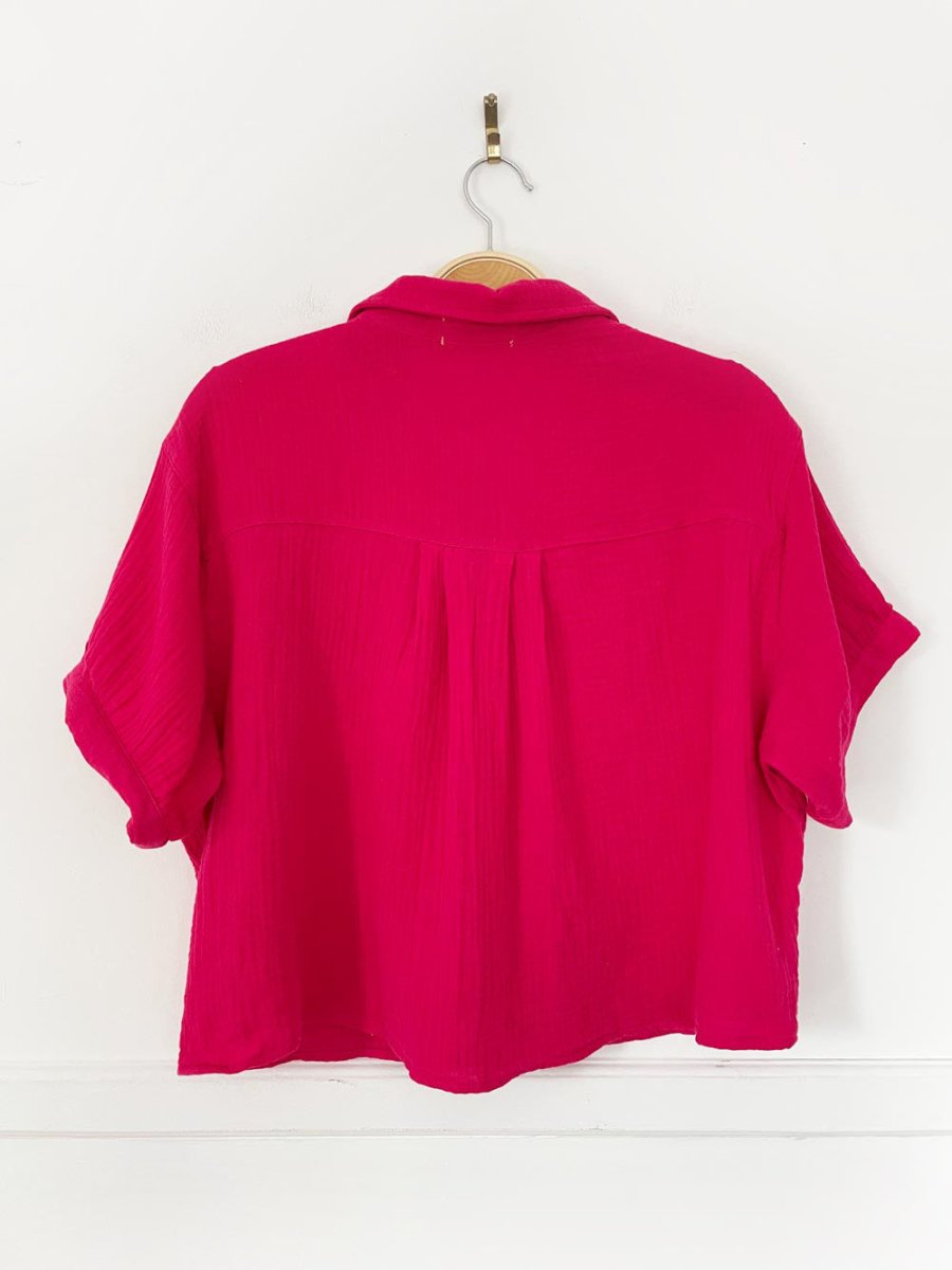 love notes gauze cotton boxy crop full button shirt - good market thrift store