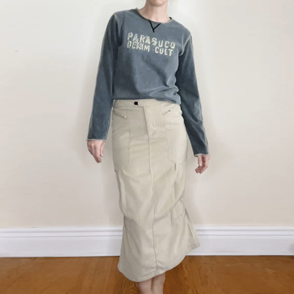 nwt deadstock parasuco rebel-i brown midi skater skirt - size 2