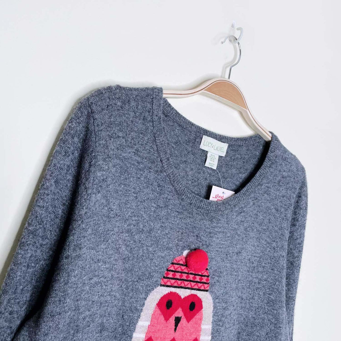 lucy & laurel wool-cashmere blend snow bird knit crew