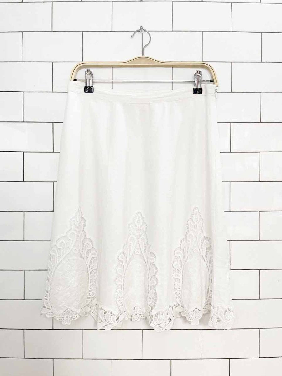 lucy & laurel linen-blend lace eyelet trim knee-length skirt - good market thrift store