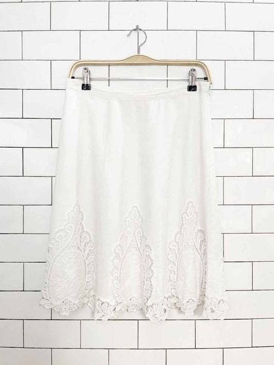 lucy & laurel linen-blend lace eyelet trim knee-length skirt - good market thrift store