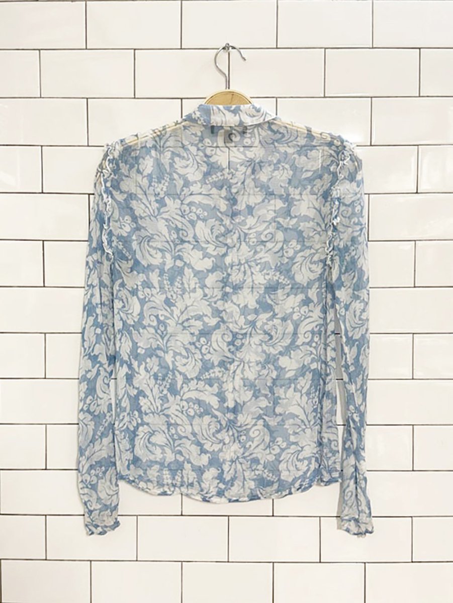 lulus floral chiffon ruffle shoulder blouse - good market thrift store