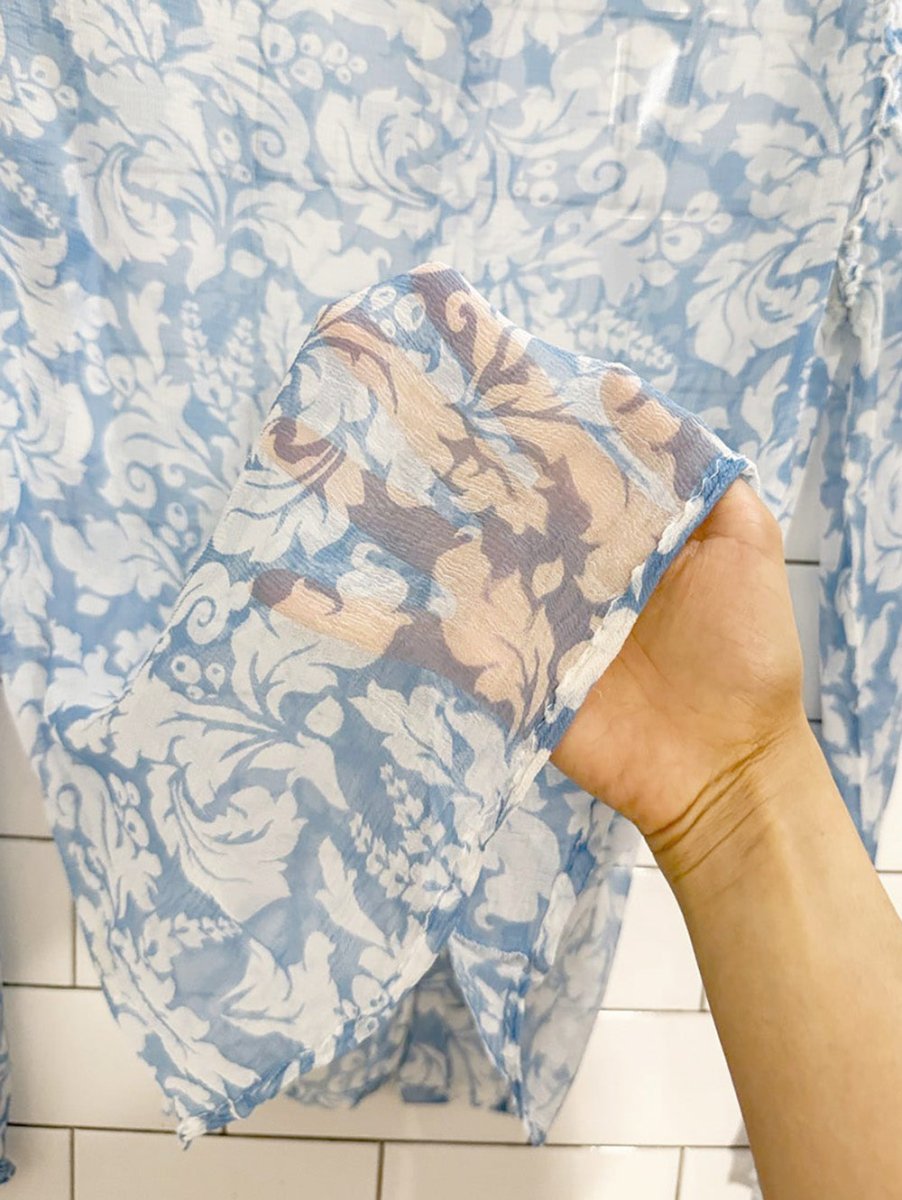 lulus floral chiffon ruffle shoulder blouse - good market thrift store