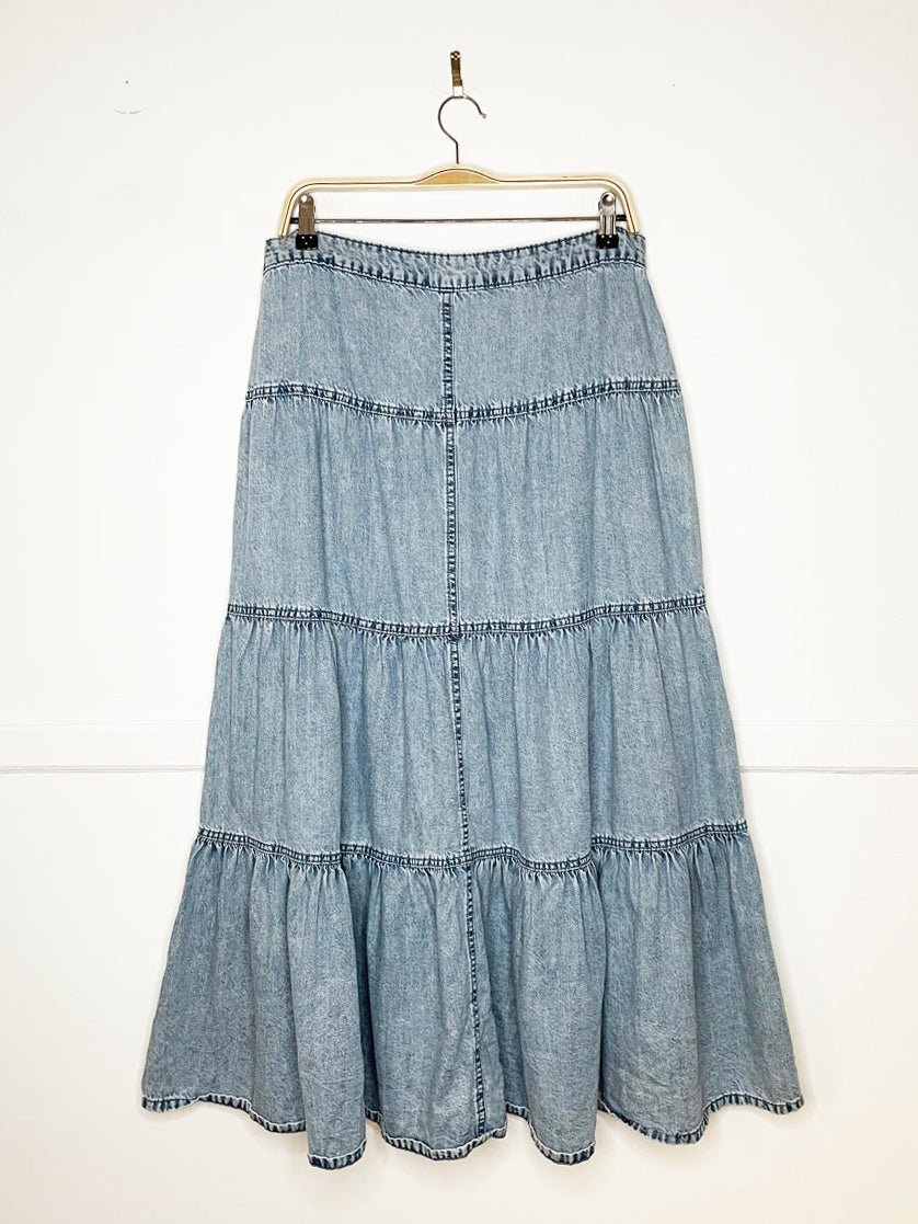 m jeans by maurices denim prairie tiered maxi skirt - good market thrift store