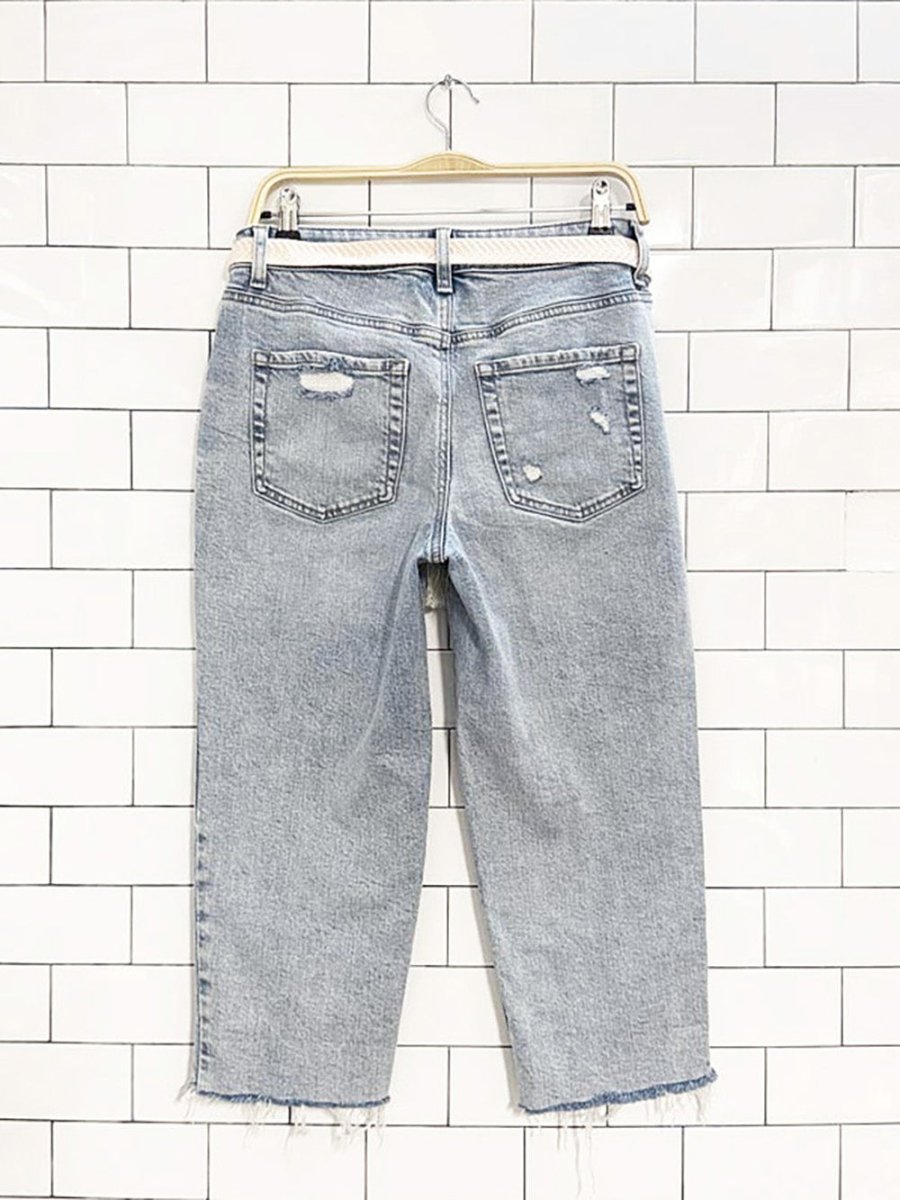 m jeans woven tie belt distressed mid rise crop mom jeans | by maurices - good market thrift store