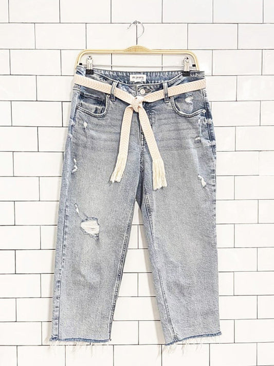 m jeans woven tie belt distressed mid rise crop mom jeans | by maurices - good market thrift store