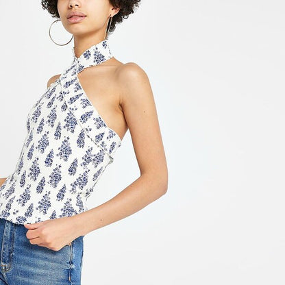 river island smocked floral halter top