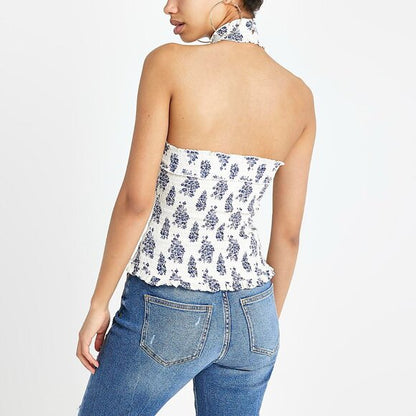 river island smocked floral halter top