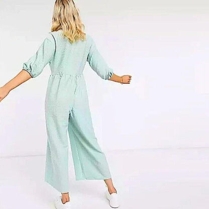 asos design faux wrap textured wide leg jumpsuit