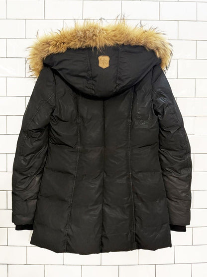 mackage signature raccoon fur collar down parka - good market thrift store