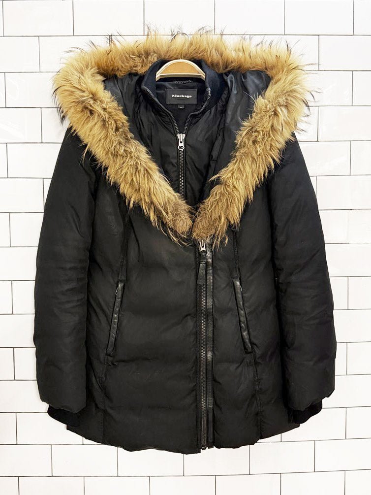 mackage signature raccoon fur collar down parka - good market thrift store