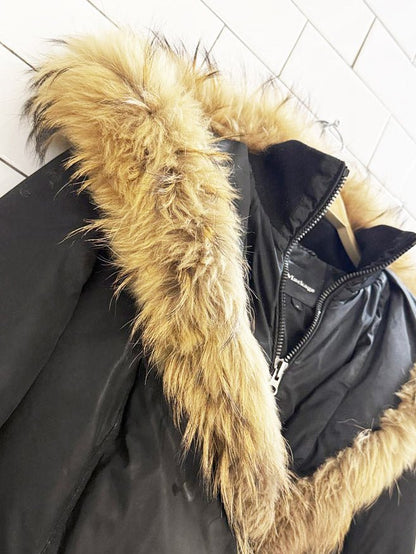 mackage signature raccoon fur collar down parka - good market thrift store