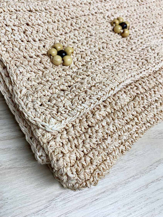 macrame raffia beaded flowers summer table runner - good market thrift store