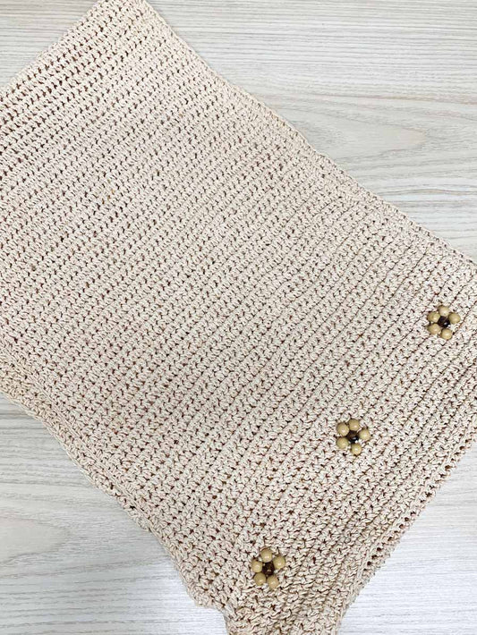macrame raffia beaded flowers summer table runner - good market thrift store
