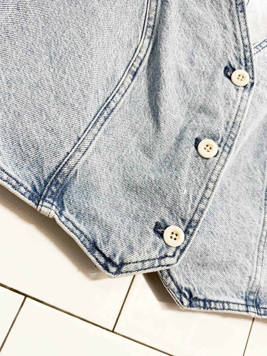 madewell cotton - hemp light wash denim fitted vest top - good market thrift store