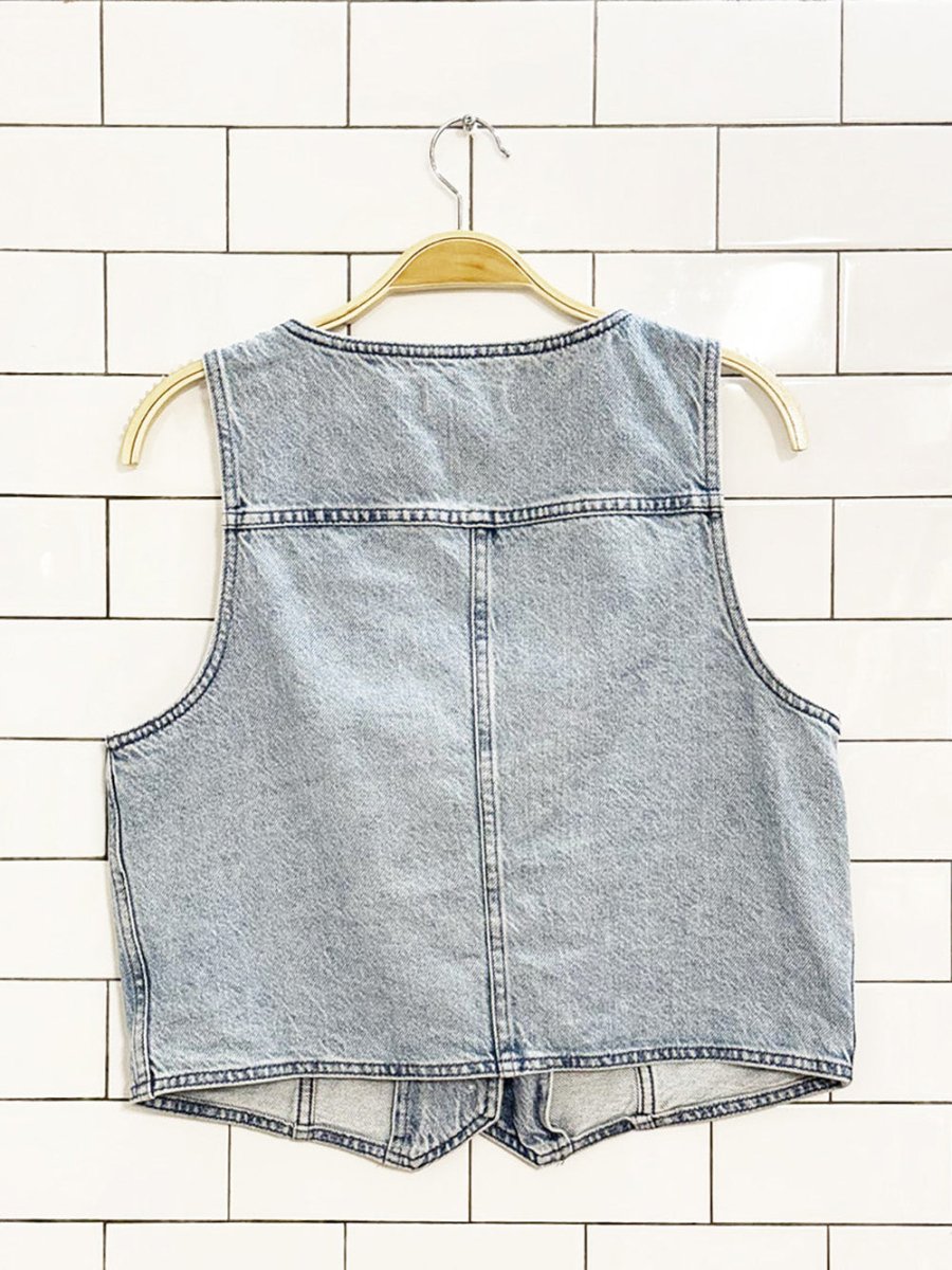 madewell cotton - hemp light wash denim fitted vest top - good market thrift store