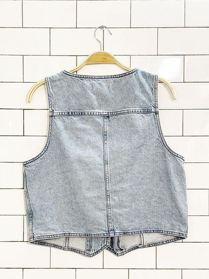 madewell cotton - hemp light wash denim fitted vest top - good market thrift store