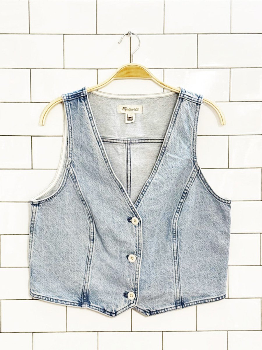 madewell cotton - hemp light wash denim fitted vest top - good market thrift store