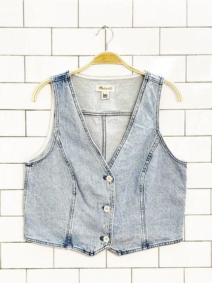 madewell cotton - hemp light wash denim fitted vest top - good market thrift store