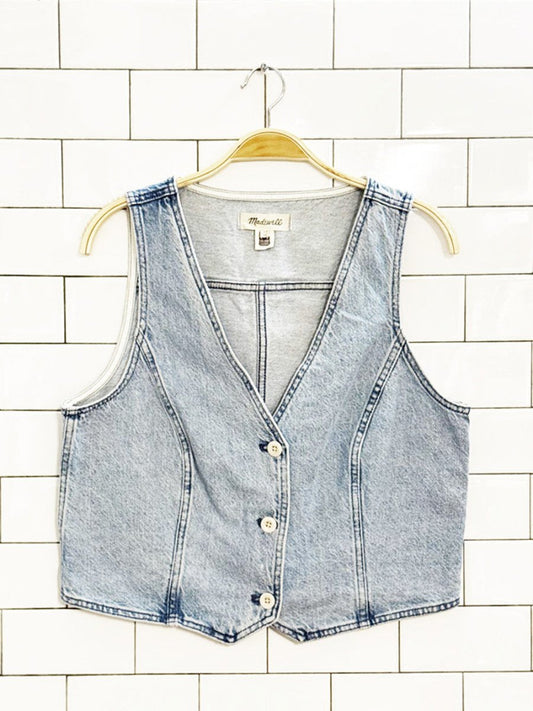 madewell cotton - hemp light wash denim fitted vest top - good market thrift store