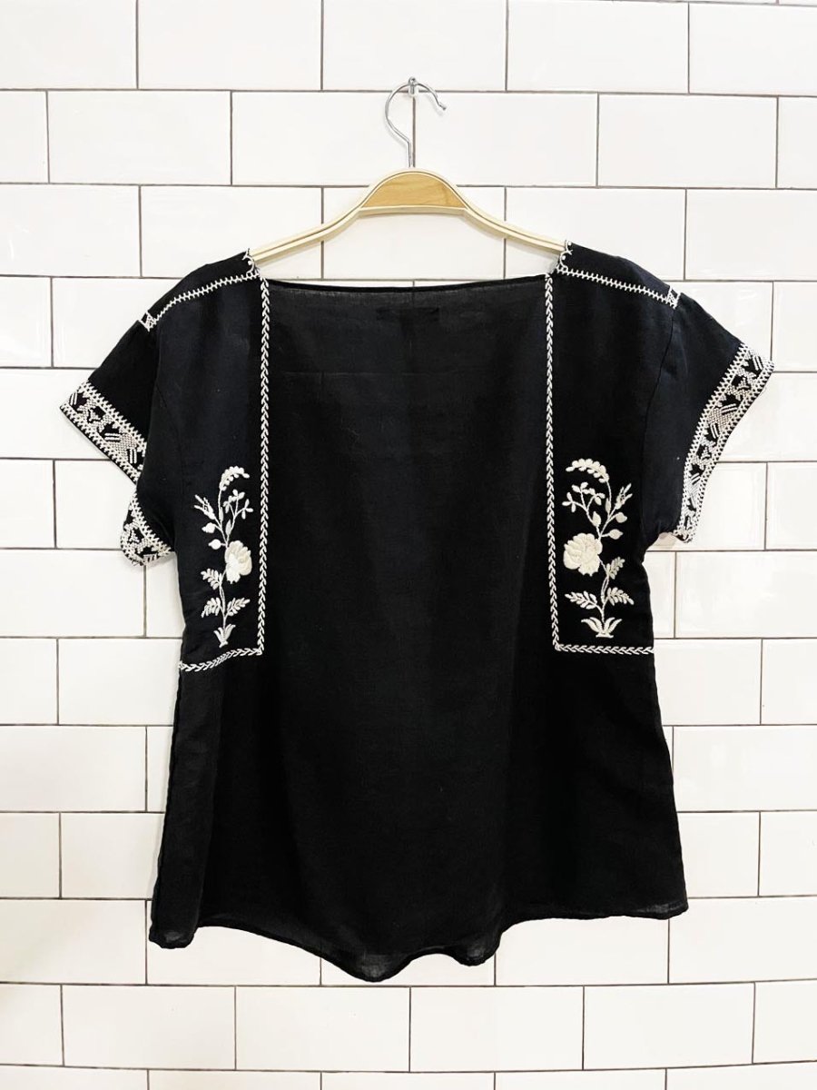 madewell linen - blend embroidered peasant top - good market thrift store