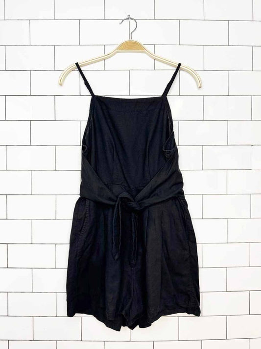 madewell linen-blend tie waist romper | made in India - good market thrift store