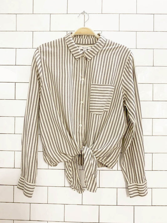 madewell maitland striped full button tie up shirt - good market thrift store