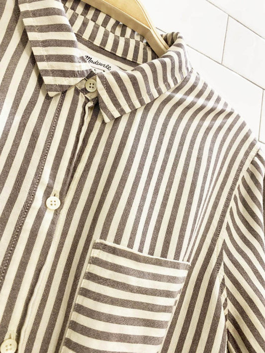 madewell maitland striped full button tie up shirt - good market thrift store
